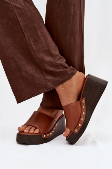 Dames platform slippers in goudkleur Arionne, bruin 2