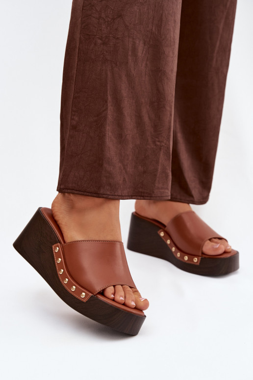 Dames platform slippers in goudkleur Arionne, bruin