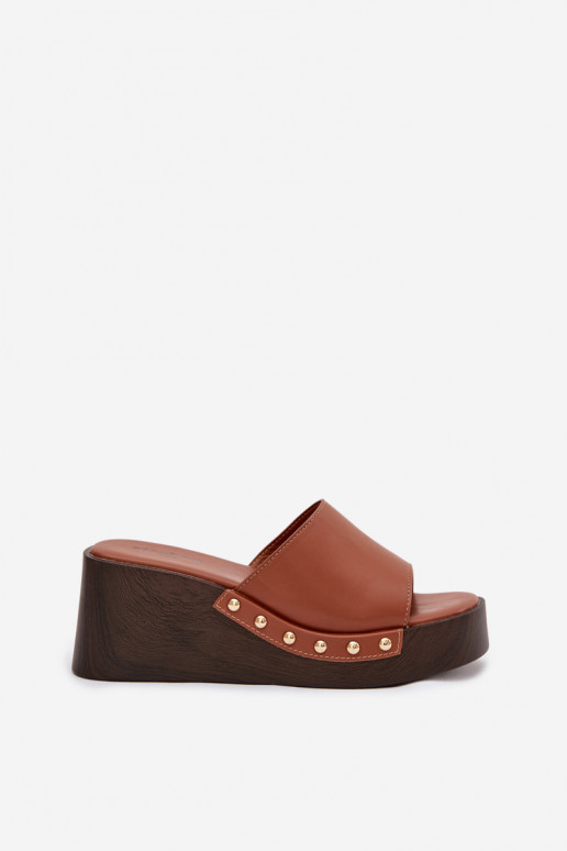 Dames platform slippers in goudkleur Arionne, bruin