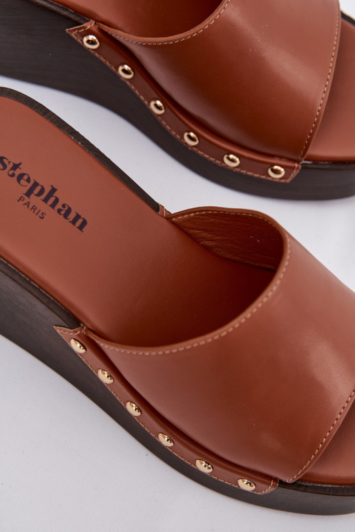 Dames platform slippers in goudkleur Arionne, bruin