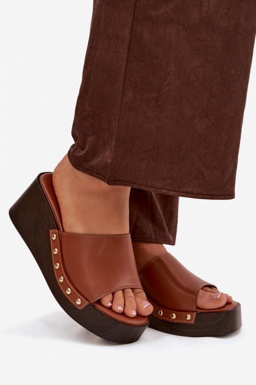 Dames platform slippers in goudkleur Arionne, bruin