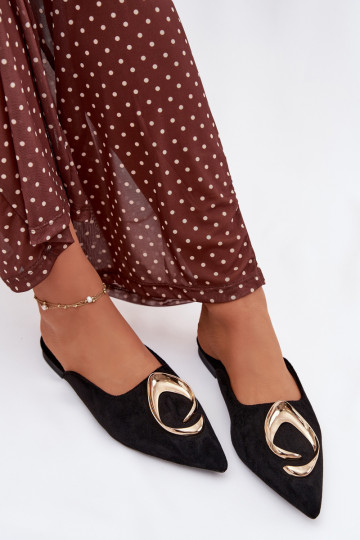 Dames zwarte "Mule" slippers met luxe gouden details Galvella