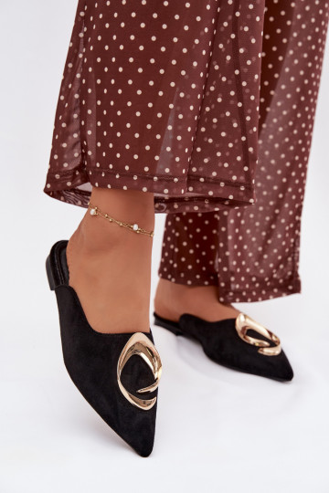 Dames zwarte "Mule" slippers met luxe gouden details Galvella 2