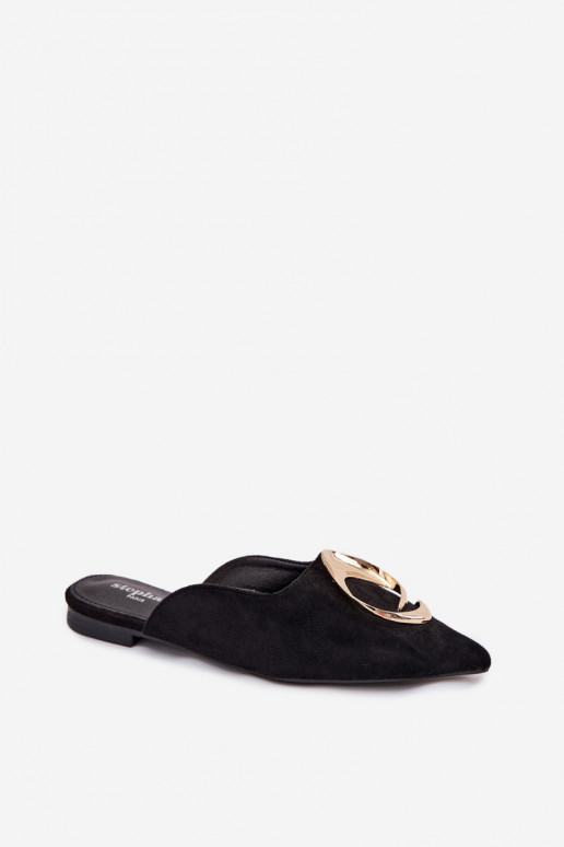 Dames zwarte "Mule" slippers met luxe gouden details Galvella