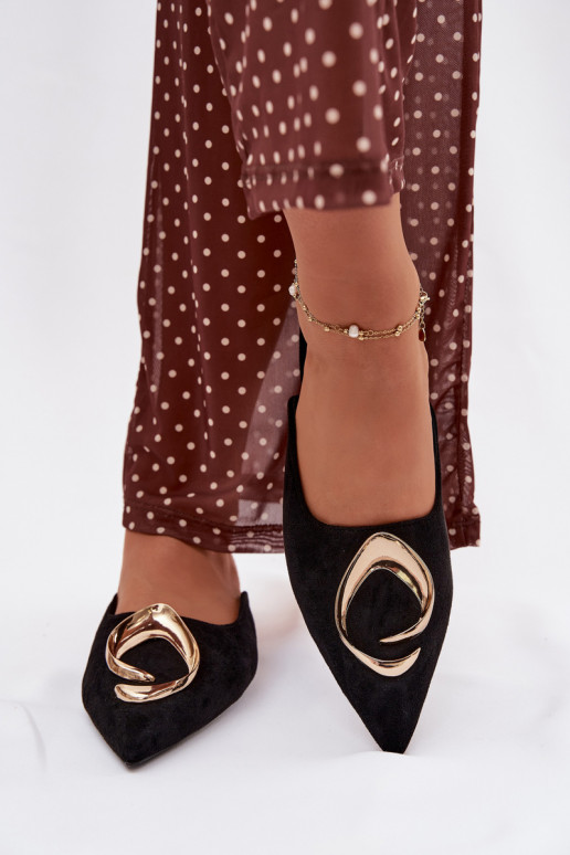 Dames zwarte "Mule" slippers met luxe gouden details Galvella