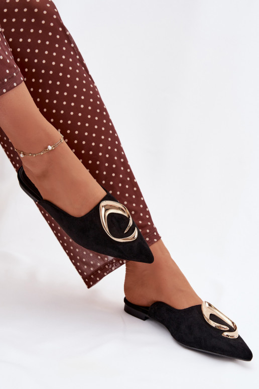 Dames zwarte "Mule" slippers met luxe gouden details Galvella