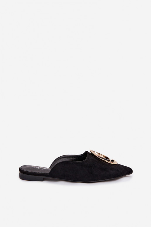 Dames zwarte "Mule" slippers met luxe gouden details Galvella
