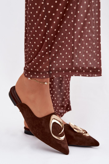 Dames chocoladekleurige "Mule" slippers met luxe gouden details Galvella 2