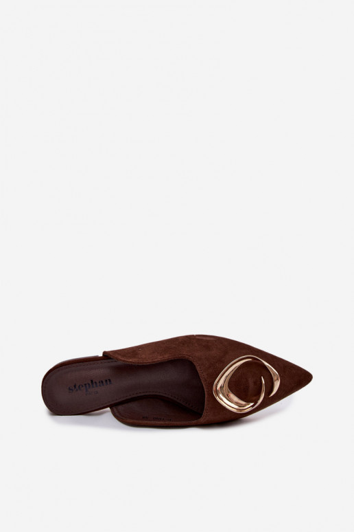 Dames chocoladekleurige "Mule" slippers met luxe gouden details Galvella