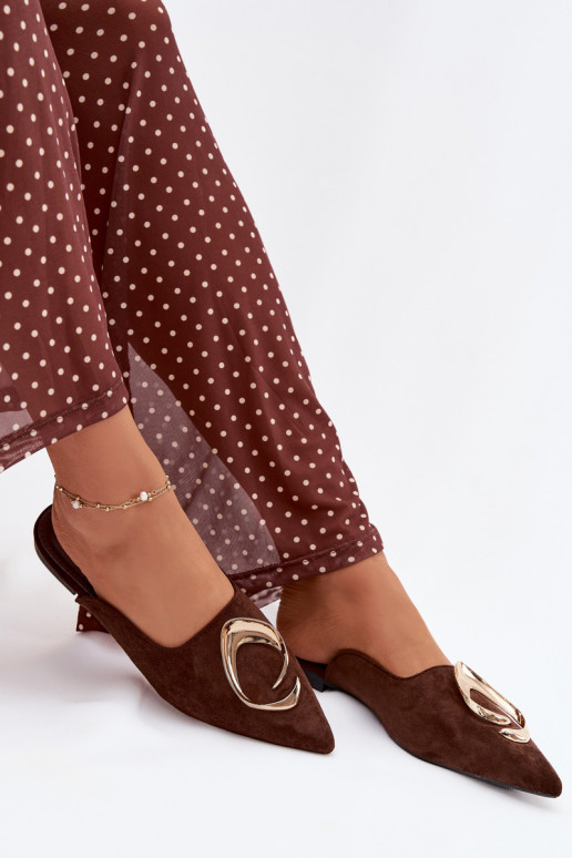 Dames chocoladekleurige "Mule" slippers met luxe gouden details Galvella