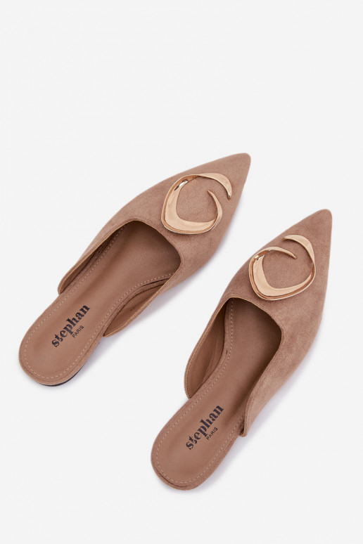 Dames zandkleurige "Mule" slippers met luxe gouden details Galvella