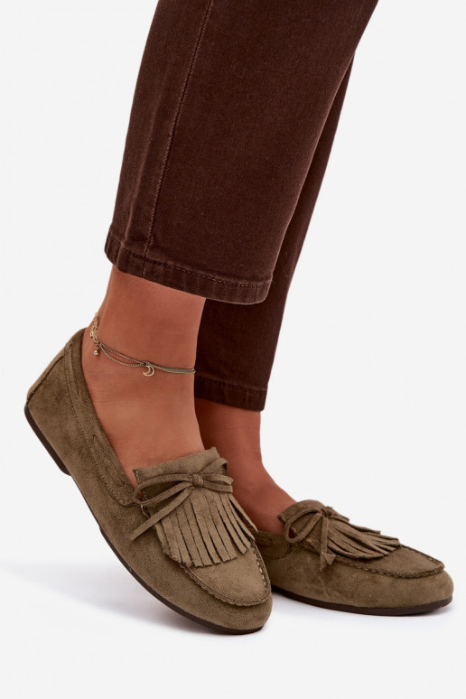 Dames mokassins met kwasten in groene kleur Janelisse