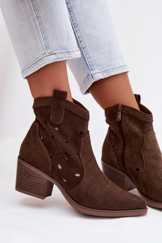 Laarzen in coInboystijl Dames met opengeInerkte elementen CzekoladoIne Nolvina