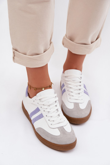 Zazoo N1068 kunstlederen lage sneakers voor dames in wit-blauw