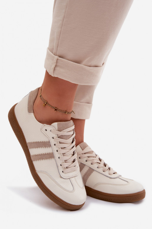 Zazoo N1068 Leer Laag Sneakers model schoenen Dames beige