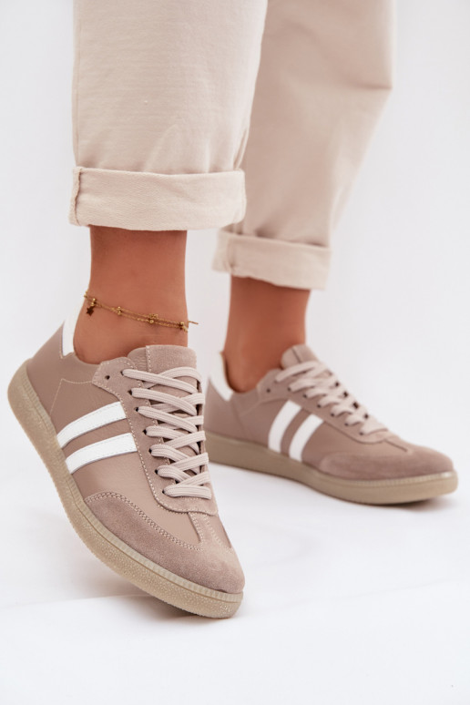 Zazoo N1068 Leer Laag Sneakers model schoenen Dames beige