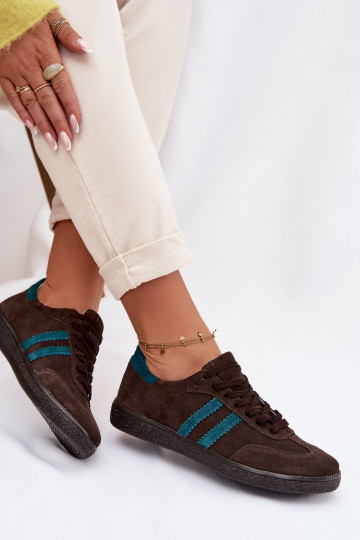 Zazoo N1068 van kunstsuède lage sneakers voor dames in chocoladebruin