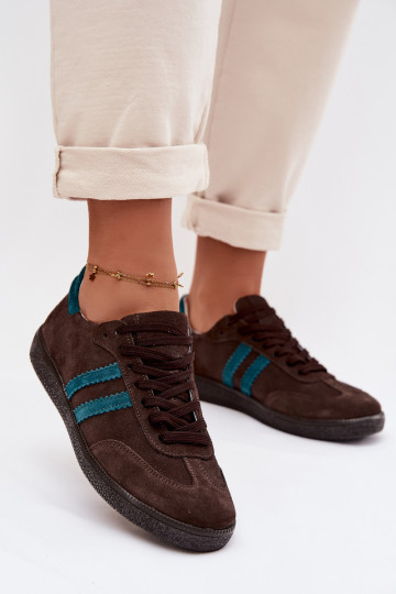 Zazoo N1068 van kunstsuède lage sneakers voor dames in chocoladebruin 2
