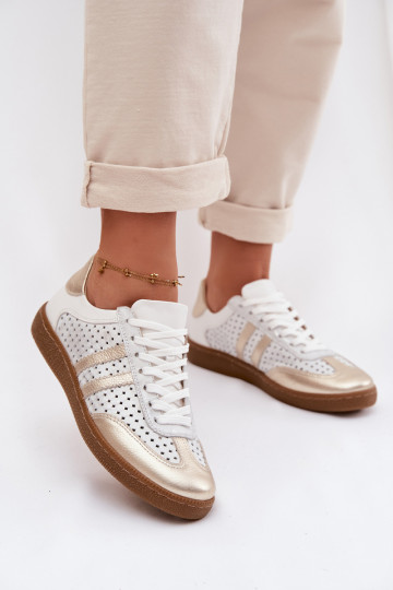 Leer met elementen van opengeInerkt Sneakers model schoenen Dames Zazoo N1318 grijs-gouden kleur 2