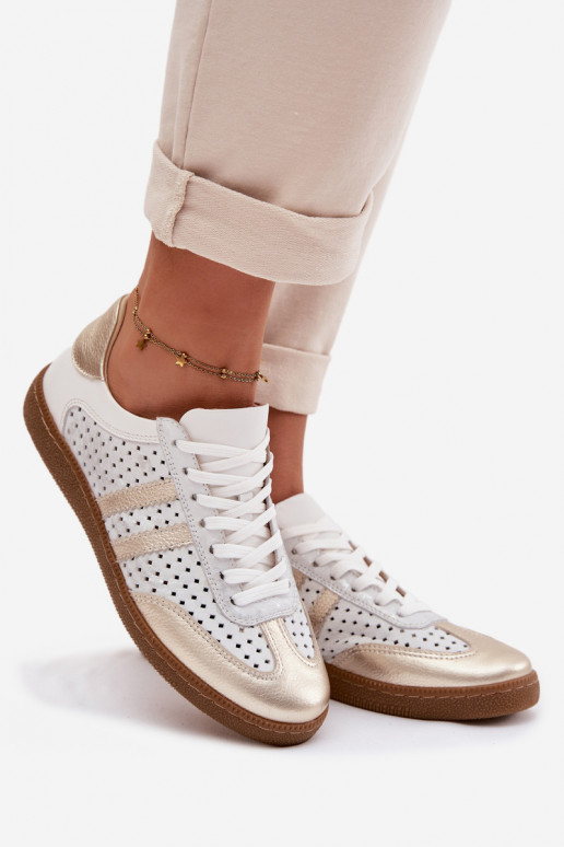 Leer met elementen van opengeInerkt Sneakers model schoenen Dames Zazoo N1318 grijs-gouden kleur