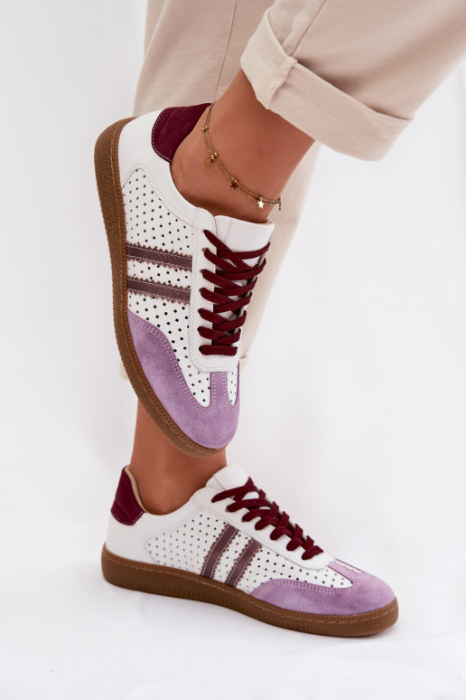Leer met elementen van opengeInerkt Sneakers model schoenen Dames Zazoo N1318 INit-Paars