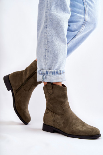 Suède dameslaarzen met platte hak groene kleur Fiorenz