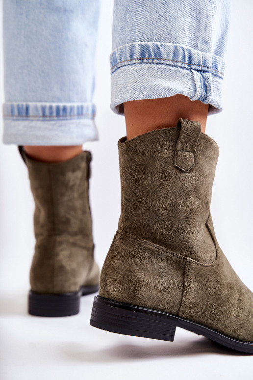 Suède dameslaarzen met platte hak groene kleur Fiorenz