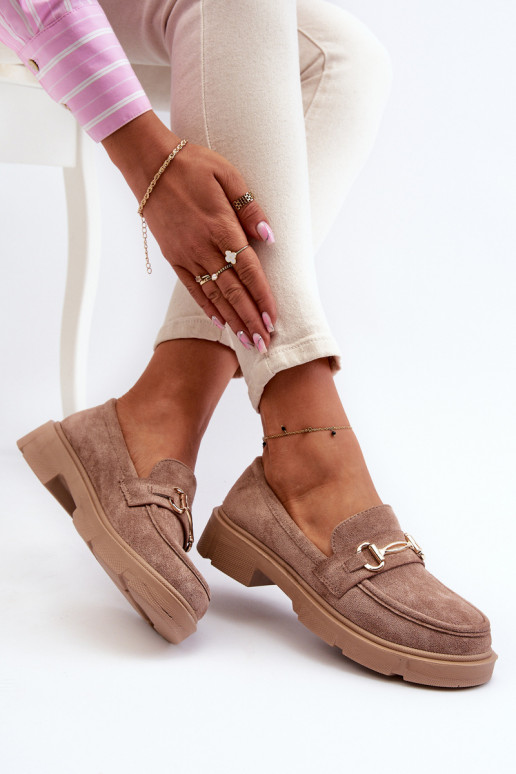 dames mocassins met gouden details van eco-suèdeoIne bruine kleur Lighas