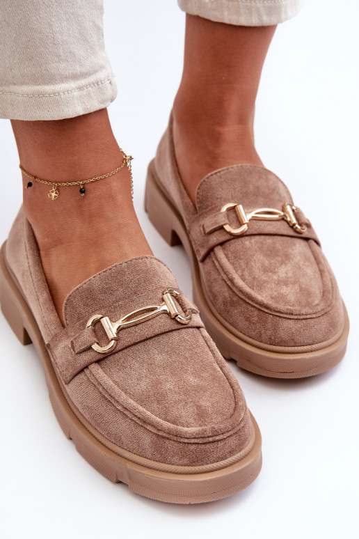 dames mocassins met gouden details van eco-suèdeoIne bruine kleur Lighas