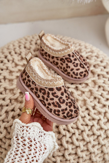 Vilabria kinder sneeuwlaarzen met leopardenprint met platform gevoerd en van bont bruin