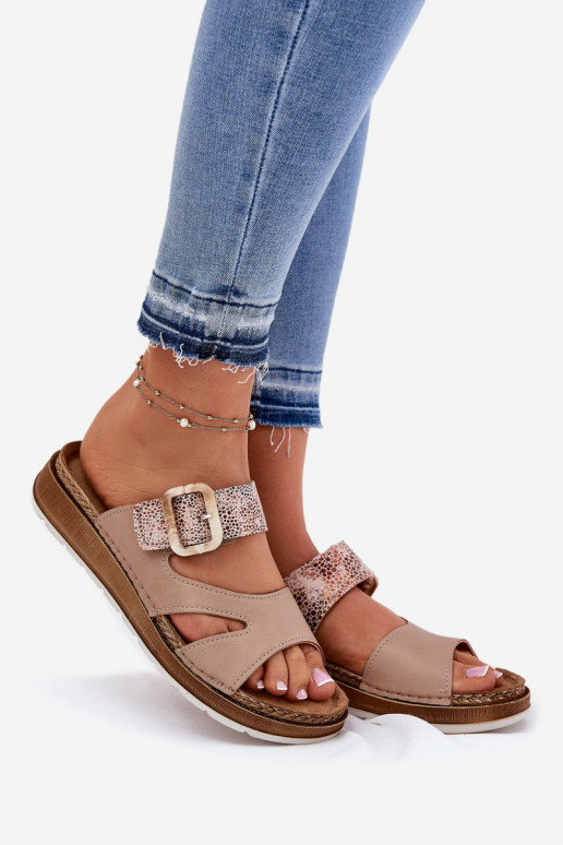 Eenvoudig Damespantoffels met gespen Inblu GS000055 beige