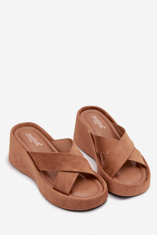 Bruine damesplatformslippers van kunstsuède „Calorine"