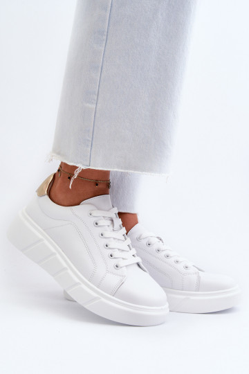 Leren sportieve dames schoenen met plateau witte kleur Danida