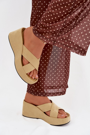 Gele damesplatformslippers van kunstsuède „Calorine"