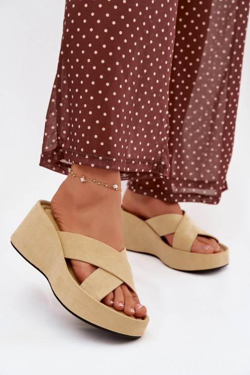 Gele damesplatformslippers van kunstsuède „Calorine"