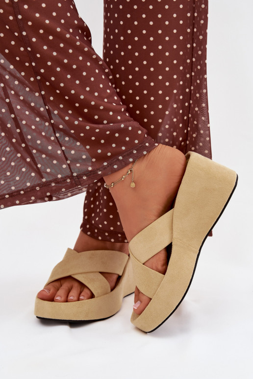 Gele damesplatformslippers van kunstsuède „Calorine"