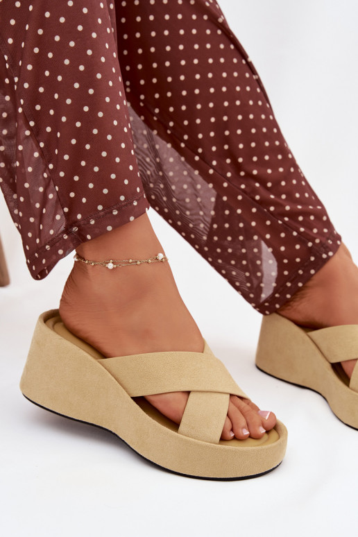 Gele damesplatformslippers van kunstsuède „Calorine"