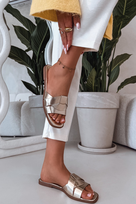 Slippers Dames plat Met Strepen gouden kleur Het heeftrissae