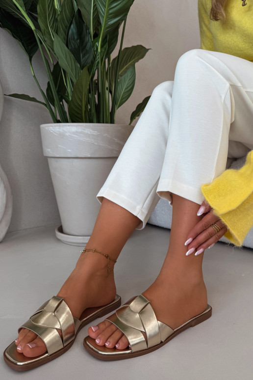 Slippers Dames plat Met Strepen gouden kleur Het heeftrissae