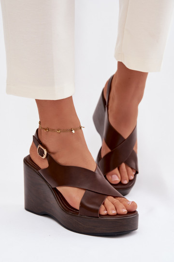 Dames sandalen van ecoleer Op buskinie CzekoladoIne Janivra