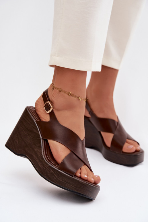 Dames sandalen van ecoleer Op buskinie CzekoladoIne Janivra