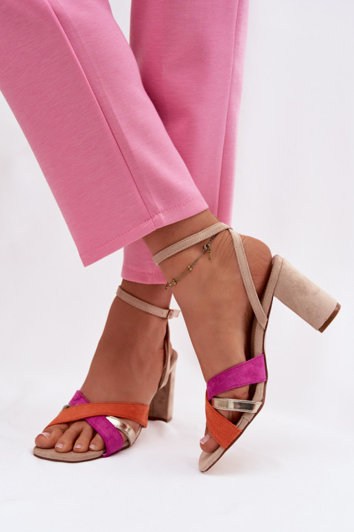 Damessandalen met hoge hakken Met Strepen van eco-suèdeoIne beige Karilora