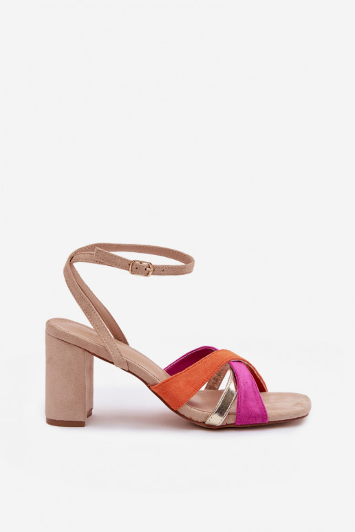 Damessandalen met hoge hakken Met Strepen van eco-suèdeoIne beige Karilora