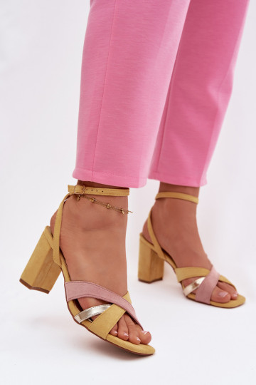 Damessandalen met hoge hakken Met Strepen van eco-suèdeoIne geel Karilora 2