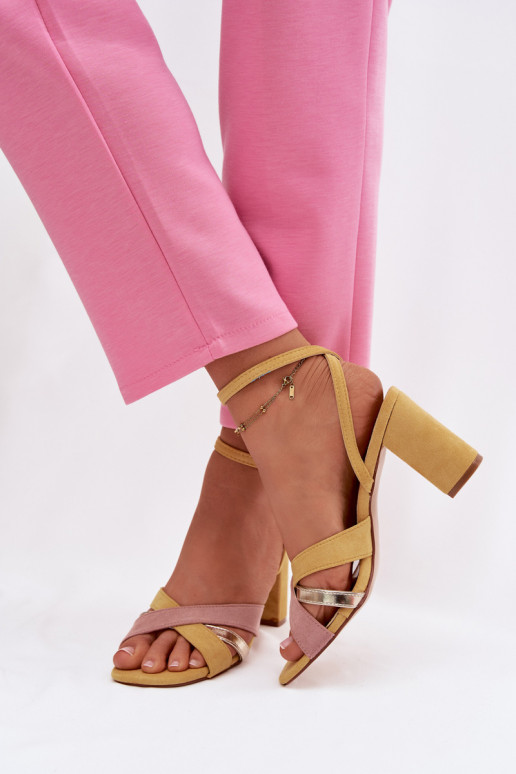 Damessandalen met hoge hakken Met Strepen van eco-suèdeoIne geel Karilora