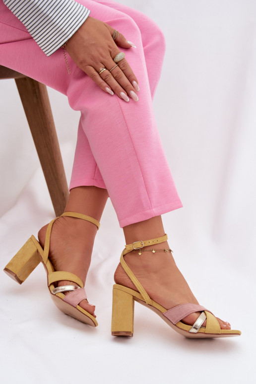 Damessandalen met hoge hakken Met Strepen van eco-suèdeoIne geel Karilora