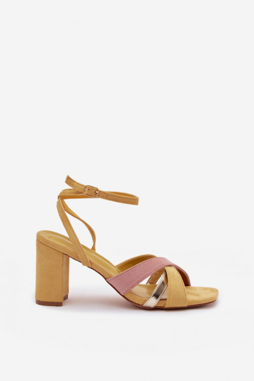 Damessandalen met hoge hakken Met Strepen van eco-suèdeoIne geel Karilora