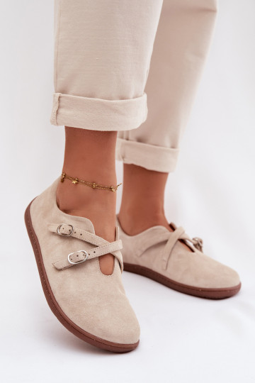 Leren suède dames "Barefoot" schoenen met bandjes Zazoo N1271, ivoorkleur