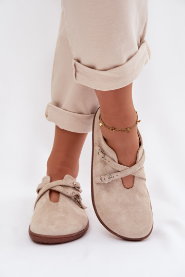 Leren suède dames "Barefoot" schoenen met bandjes Zazoo N1271, ivoorkleur 2