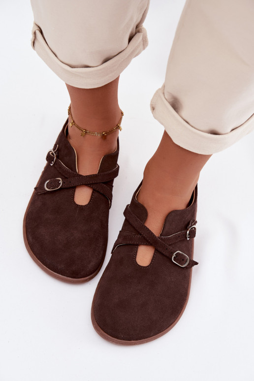 Leer van suède schoenen Barefoot Dames Met Strepen Zazoo N1271 CzekoladoIne